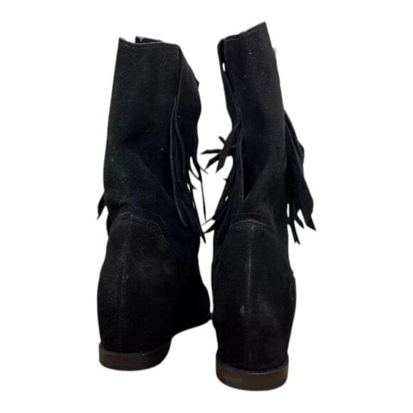 Dingo KELSEY Boots Women's 6.5 Black Fringe Mid Calf Hidden Wedge DI901 - Picture 2 of 9